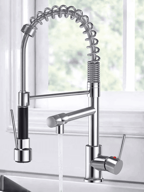 Kitchen faucet with sprayer pull down type