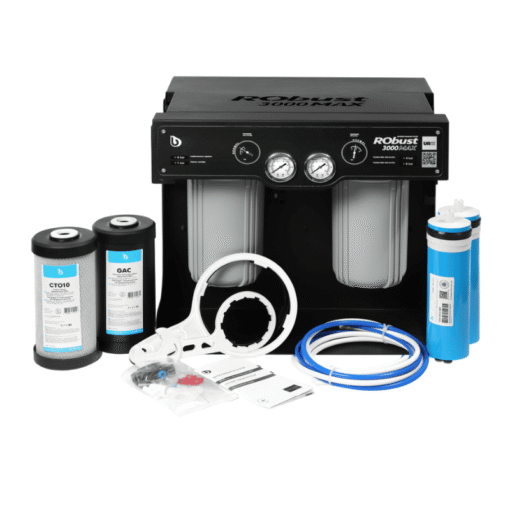 BWT RObust 3000MAX reverse osmosis water filter system complete kit, including pre-filters, RO membranes, and installation accessories for commercial and industrial use.