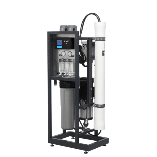 Commercial reverse osmosis system 250 L/h – opposite side view showing membrane housing and internal pump assembly