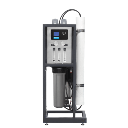 Commercial reverse osmosis system 250 L/h with digital controller and sediment filter – front view