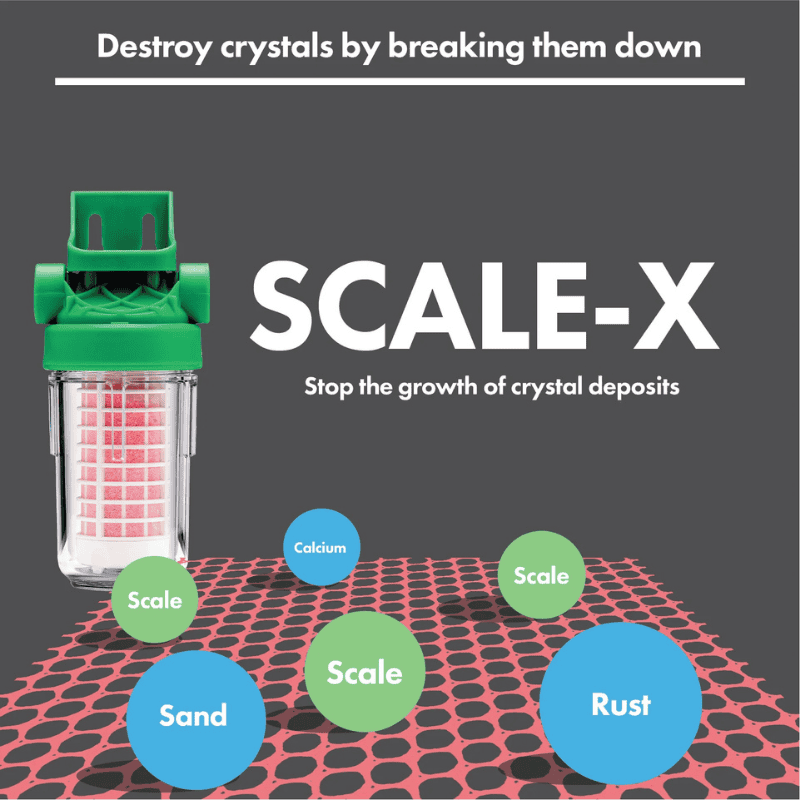 Ecosoft ScaleX TAC technology breaking down calcium and scale crystals