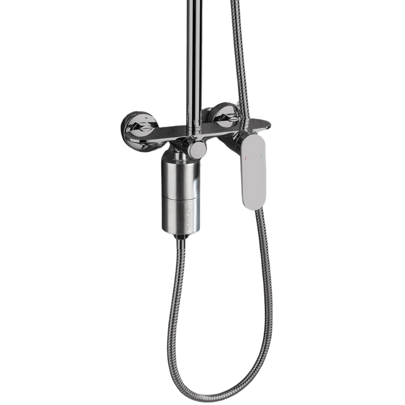 Shower filter installed on bathroom mixer providing cleaner water in Cyprus