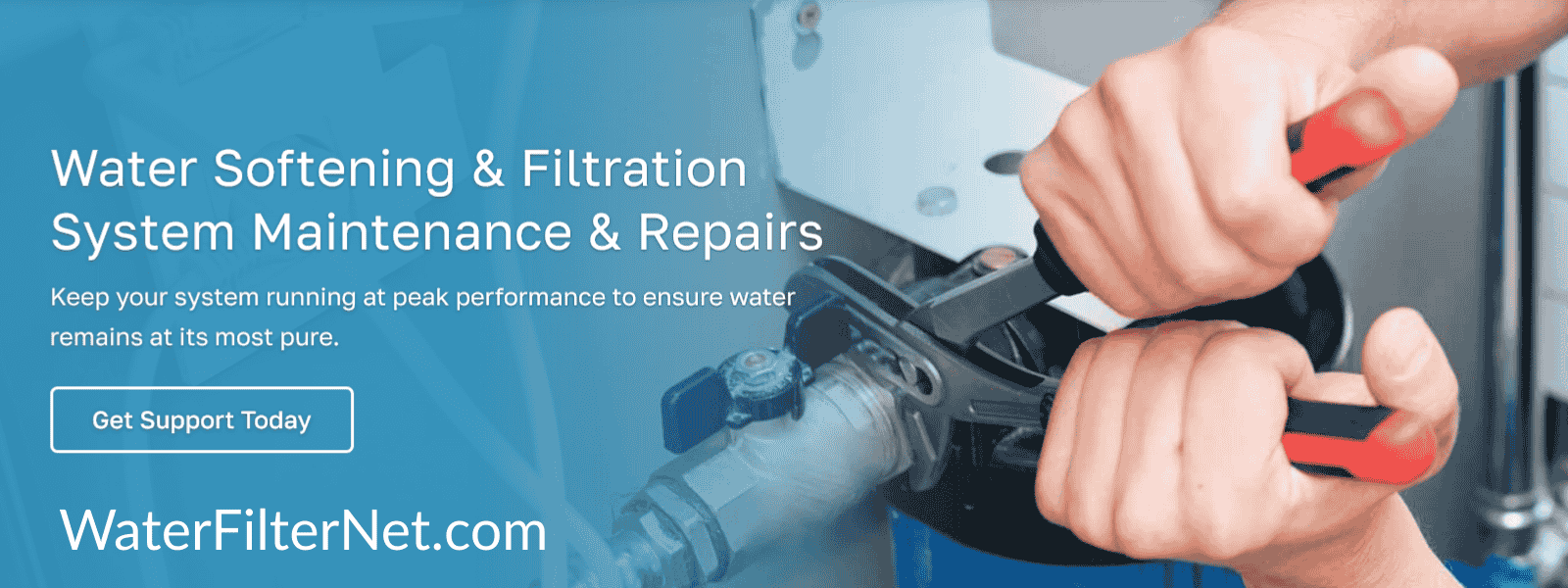 Technician performing water filter installation and system maintenance in Cyprus