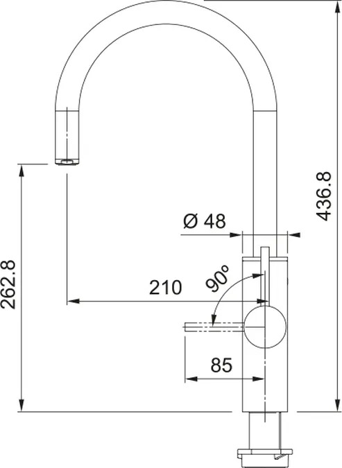 Franke Mythos Water Hub All-In-One Anthracite tap dimensions and measurements
