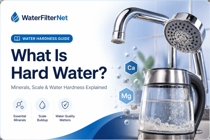 What is hard water guide showing calcium and magnesium minerals, limescale buildup, kettle scale and water hardness explanation