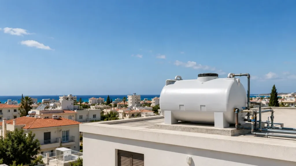 Water storage tank and building water system in Cyprus