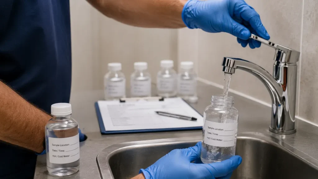 Water sample collection for Legionella laboratory testing in Cyprus
