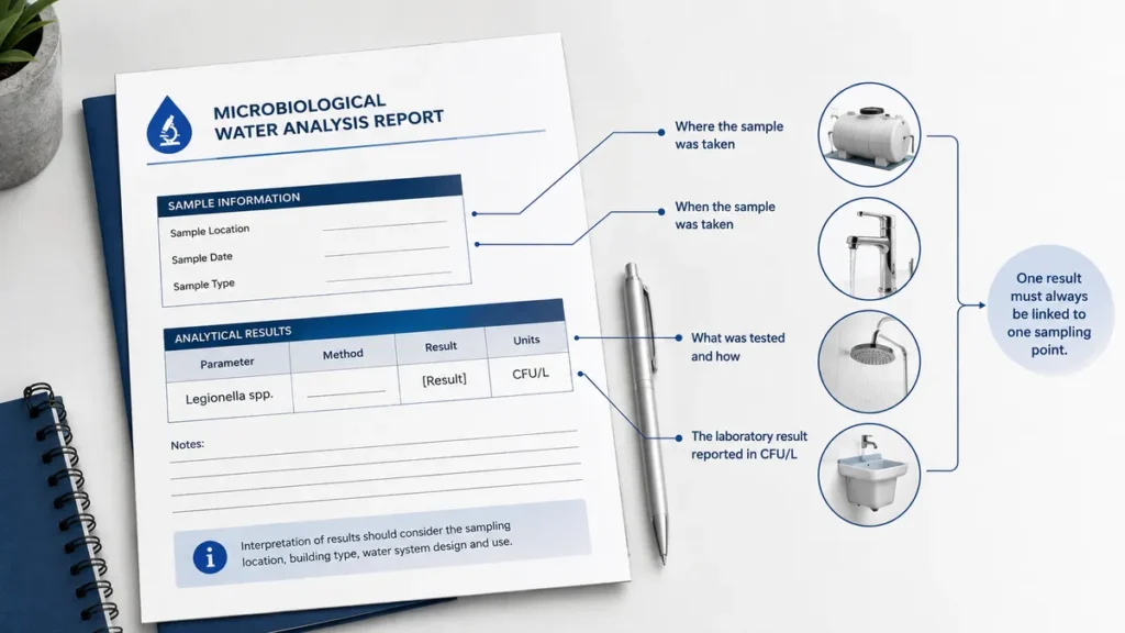 Example of information used to interpret a Legionella laboratory report
