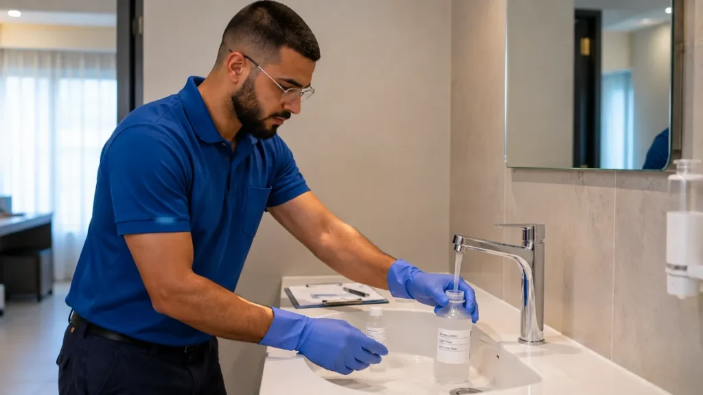 Water sample collection for Legionella laboratory testing in Cyprus